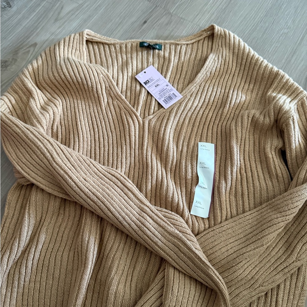 Target V-Neck Ribbed Sweater - Beige
